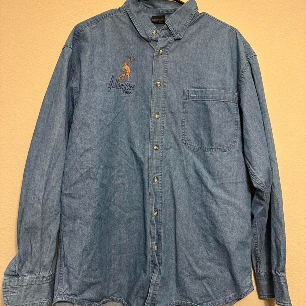 Vintage YellowStone National Park Denim Button Down Shirt